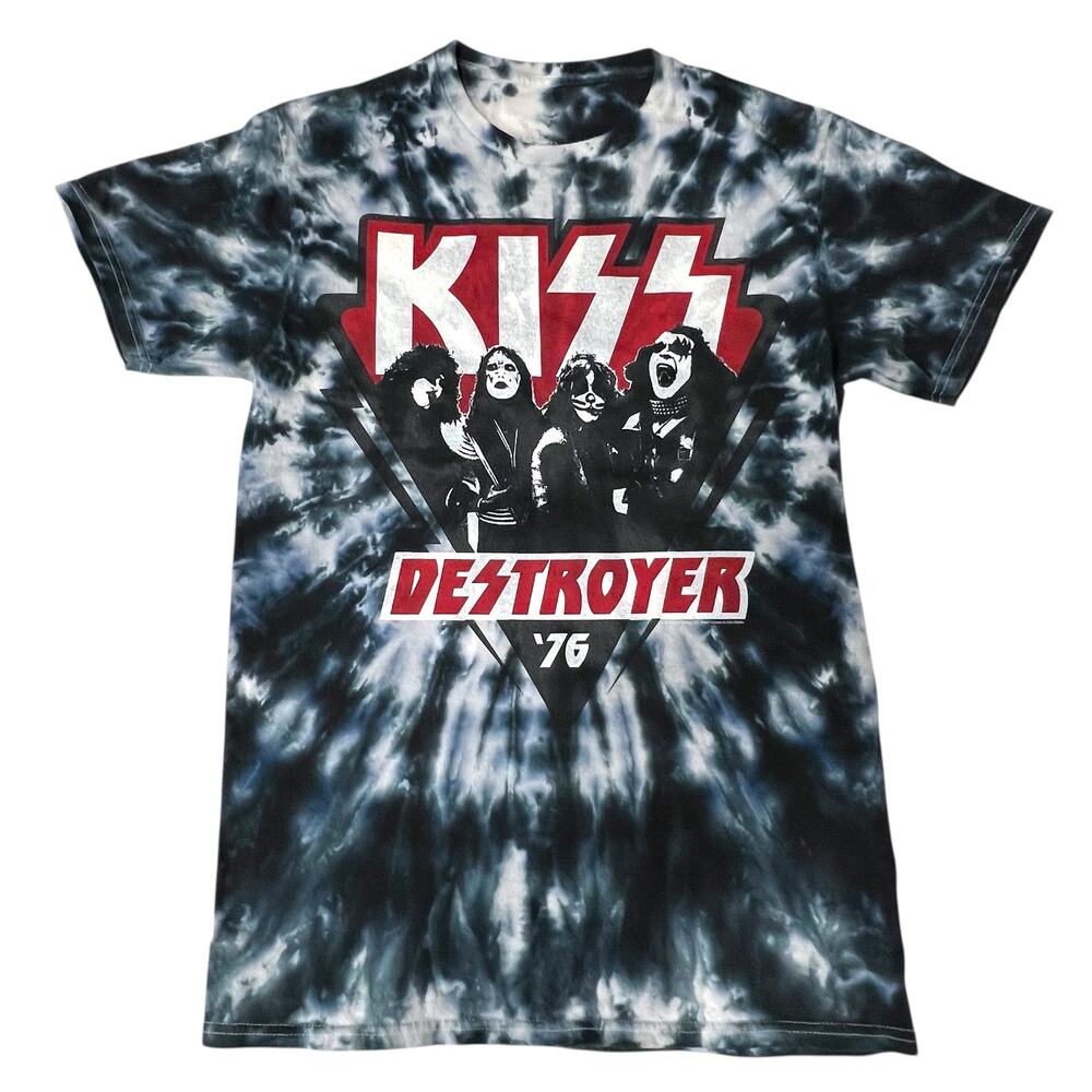 KISS Destroyer Tie Dye T Shirt Rock Band Graphic Tee Liquid Blue